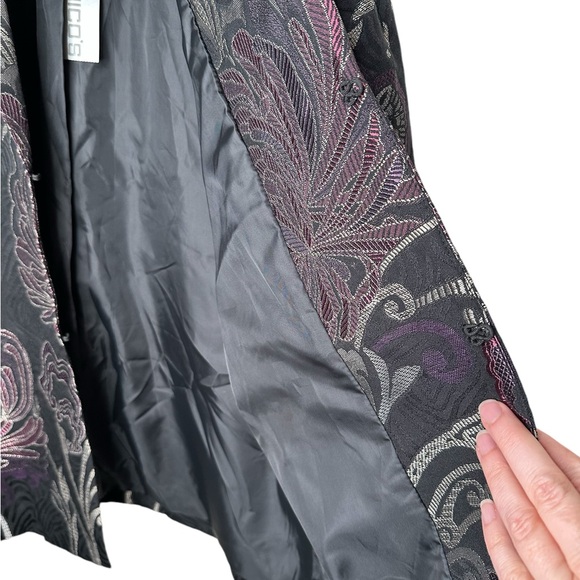 Chico’s 2 Jacquard Twilight Escape Andora Floral Jacket Large Black Purple New - Picture 7 of 11